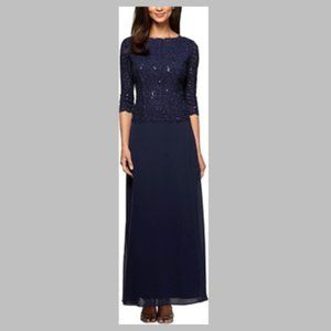Alex Evenings Flattering Navy Scoop Neck Dress NWT 16P